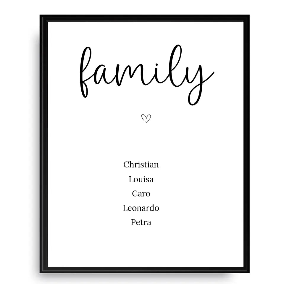 "family" Poster - Personalisiert mit 5 Namen