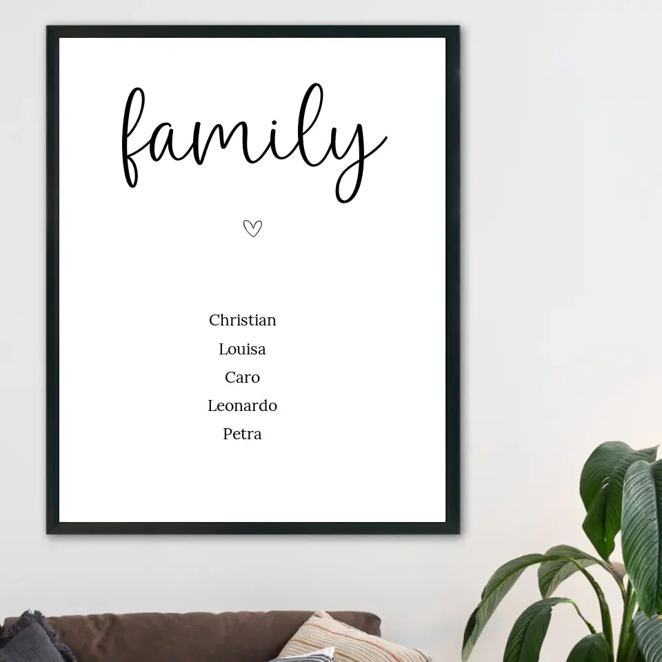 "family" Poster - Personalisiert mit 5 Namen