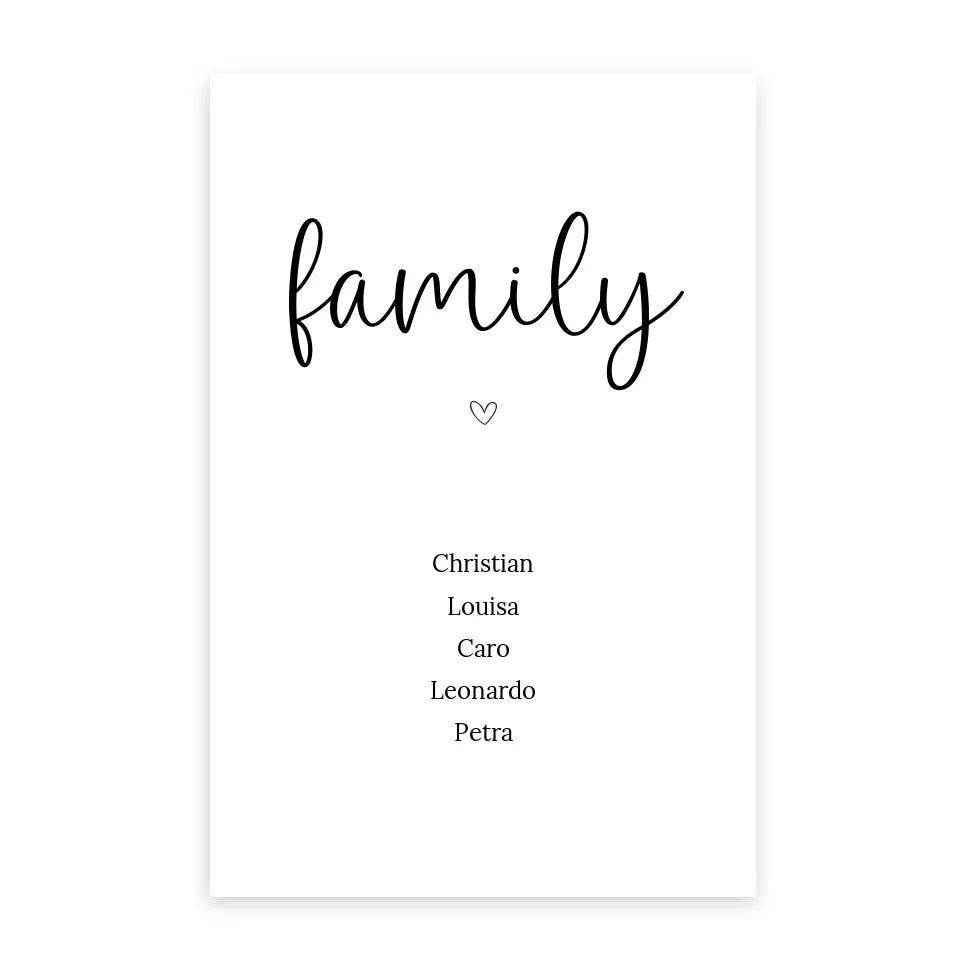 "family" Poster - Personalisiert mit 5 Namen