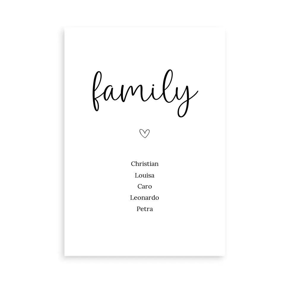 "family" Poster - Personalisiert mit 5 Namen