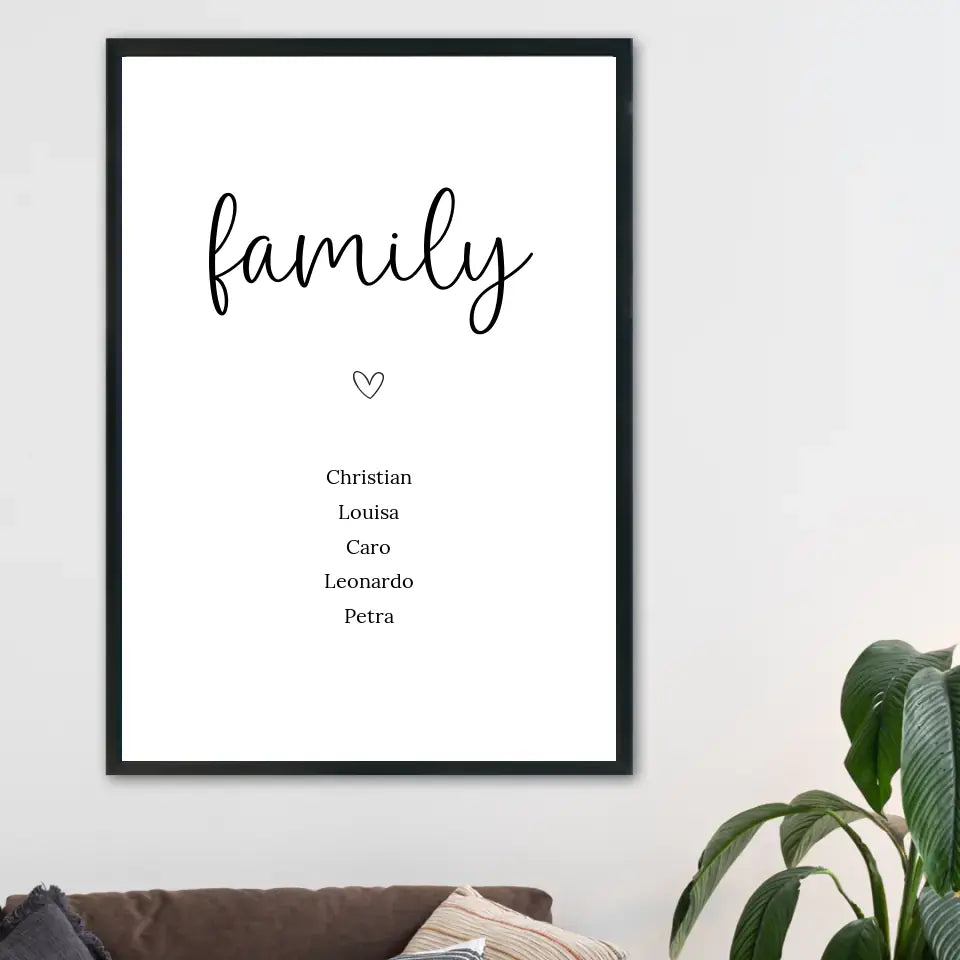 "family" Poster - Personalisiert mit 5 Namen