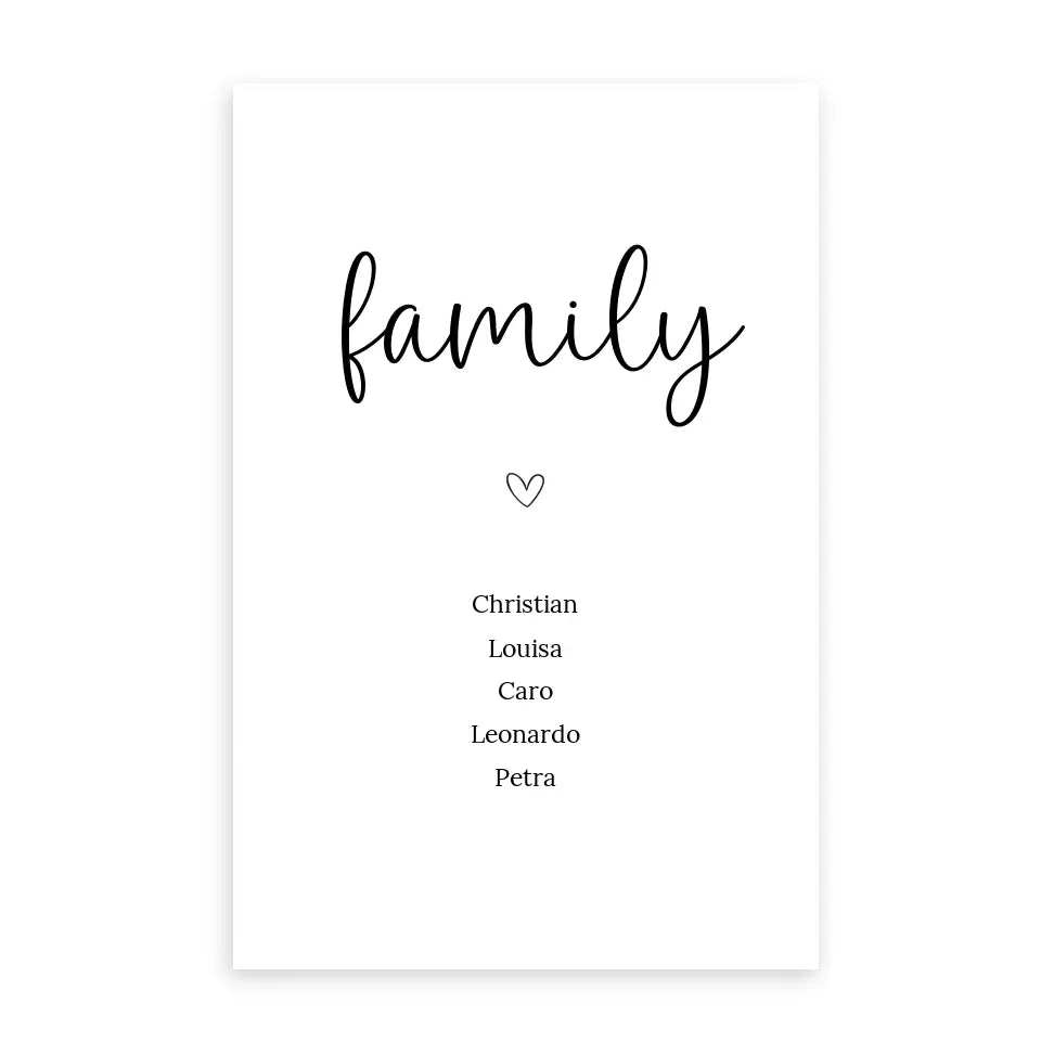 "family" Poster - Personalisiert mit 5 Namen