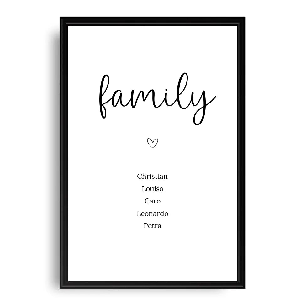 "family" Poster - Personalisiert mit 5 Namen