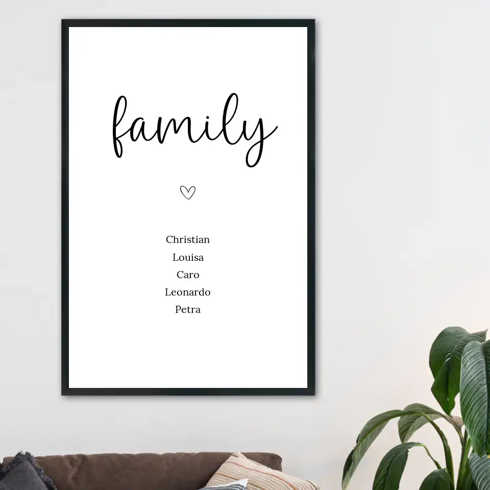 "family" Poster - Personalisiert mit 5 Namen