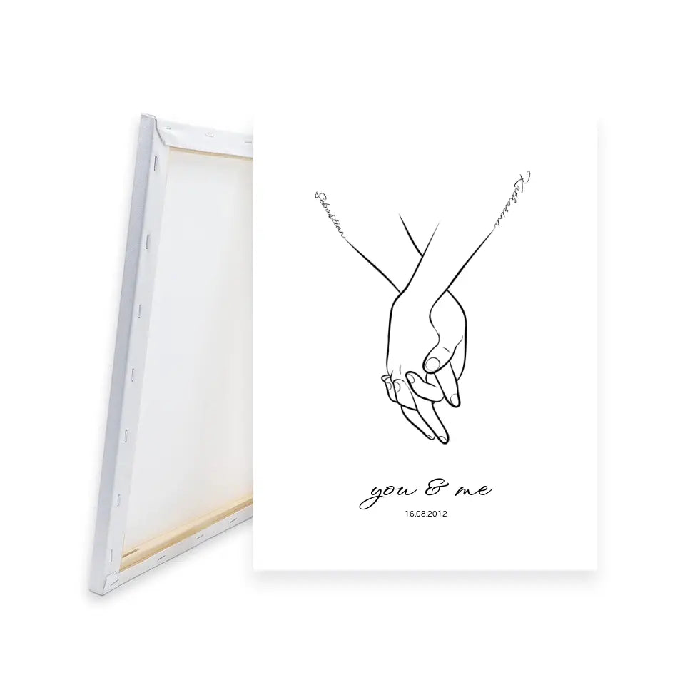 Hand in Hand mit Namen - Personalisierte Leinwand