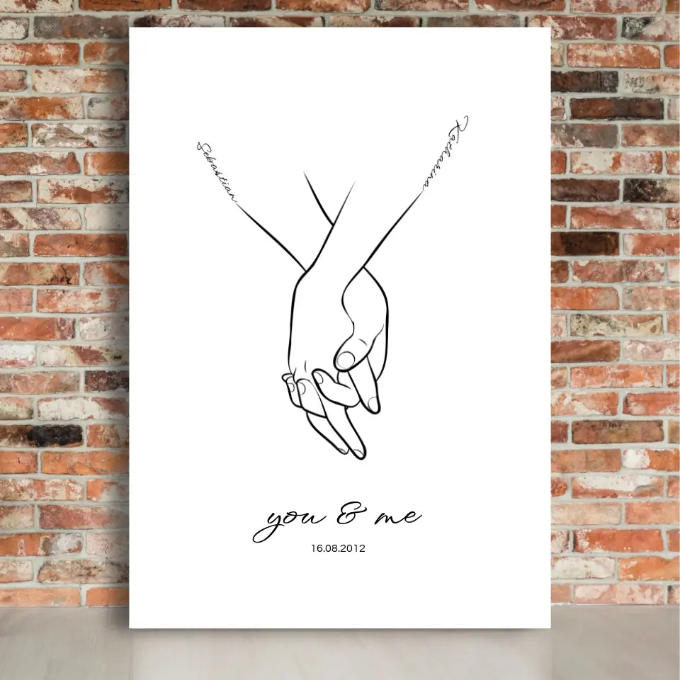 Hand in Hand mit Namen - Personalisierte Leinwand