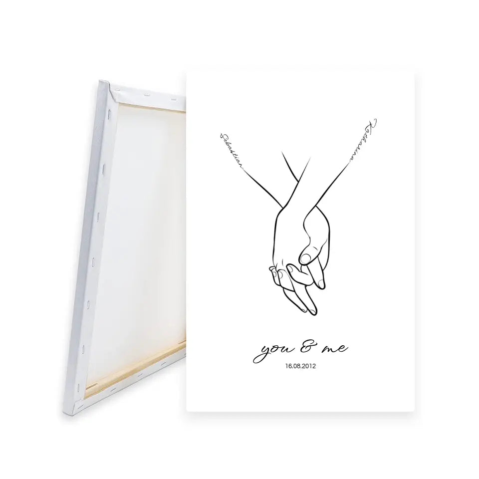Hand in Hand mit Namen - Personalisierte Leinwand