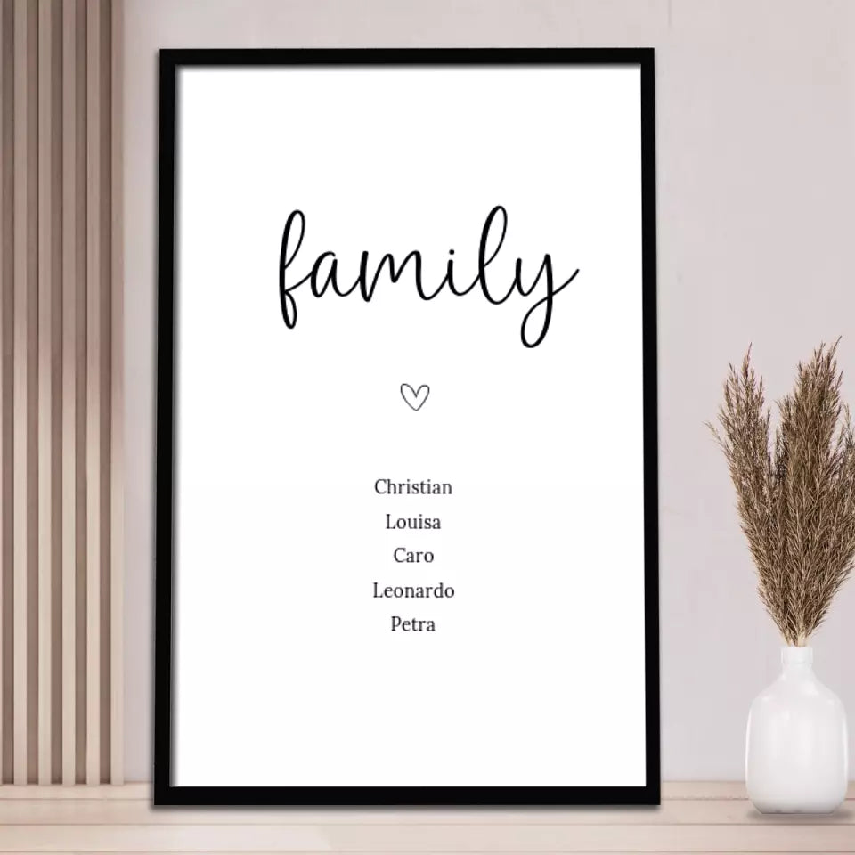 "family" Poster - Personalisiert mit 5 Namen
