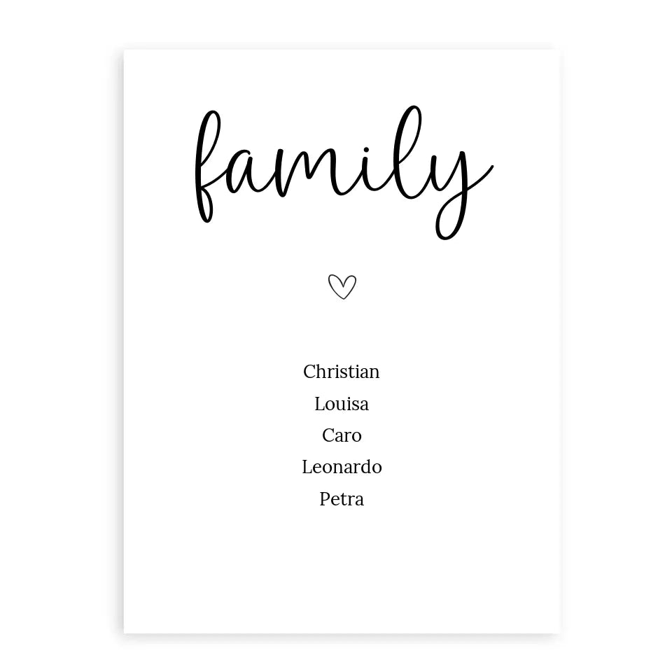 "family" Poster - Personalisiert mit 5 Namen
