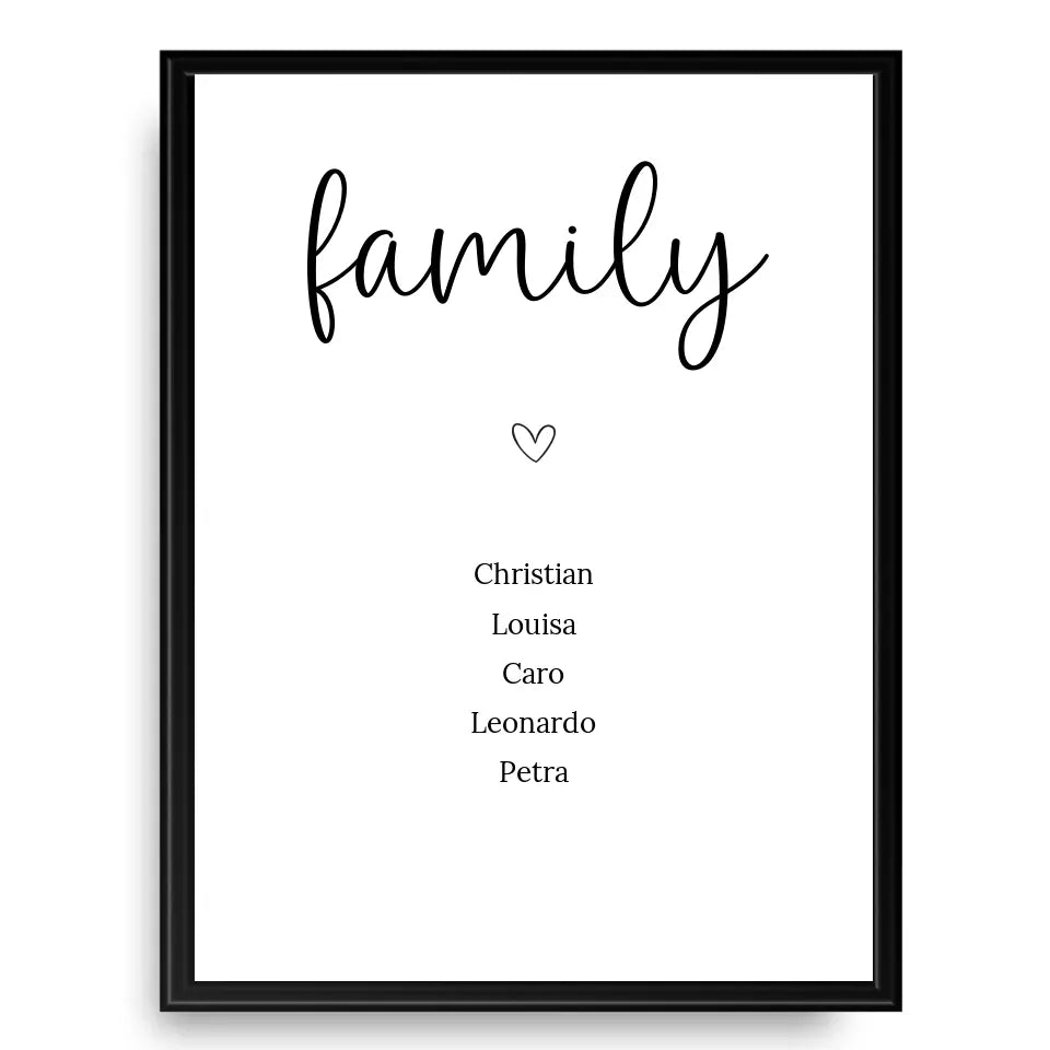"family" Poster - Personalisiert mit 5 Namen