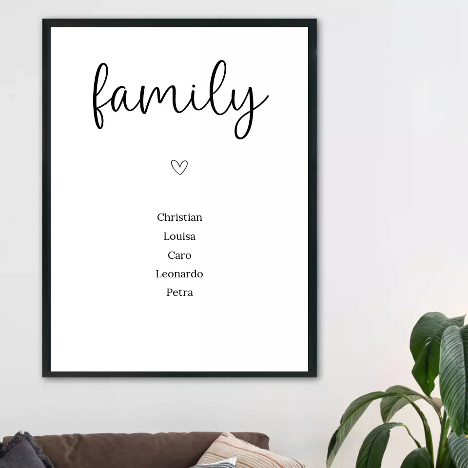 "family" Poster - Personalisiert mit 5 Namen