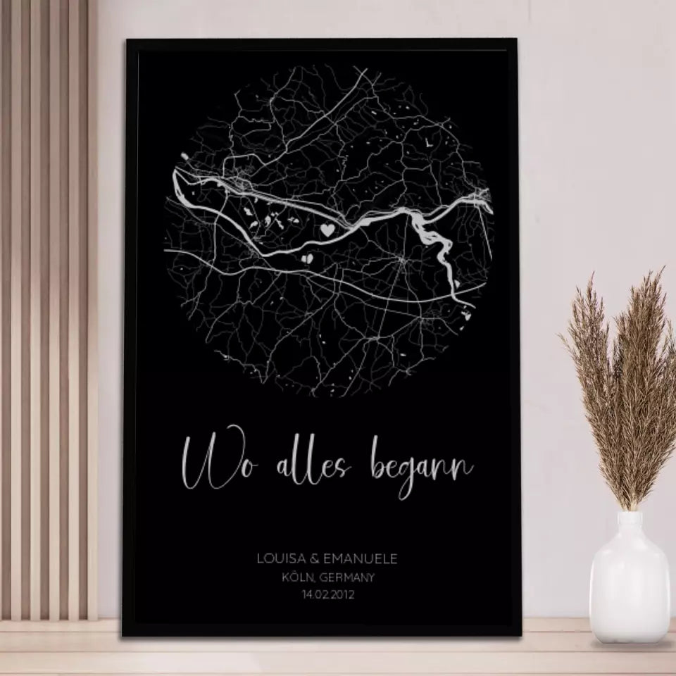 Wo alles begann Schwarz Grau - Personalisiertes Poster