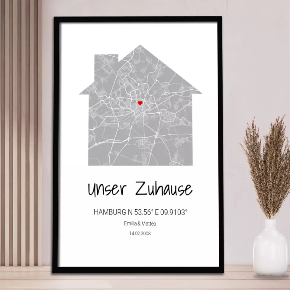 Zuhause Map Poster - Personalisierbar mit Text