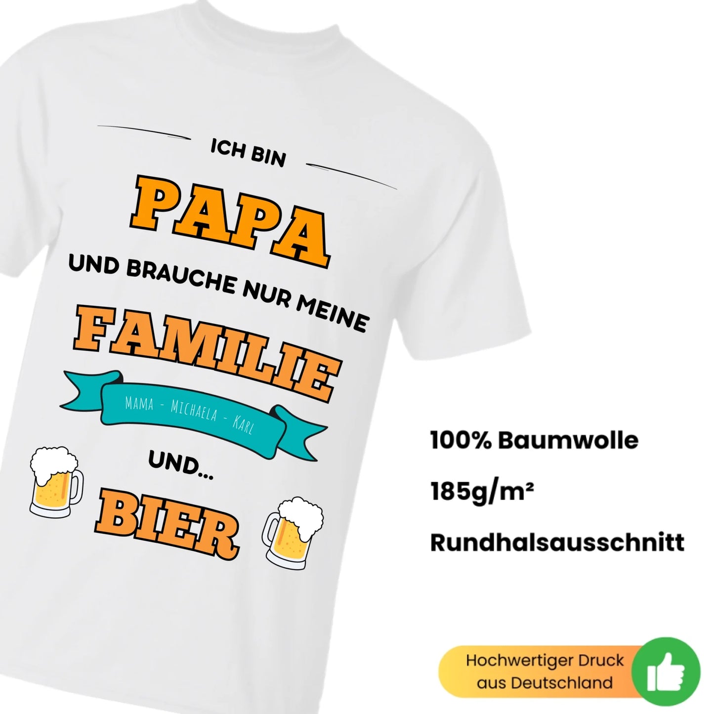 Papa T-Shirt Bier - Personalisiert mit Namen