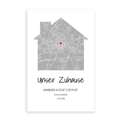 Zuhause Map Poster - Personalisierbar mit Text