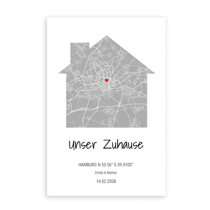 Zuhause Map Poster - Personalisierbar mit Text