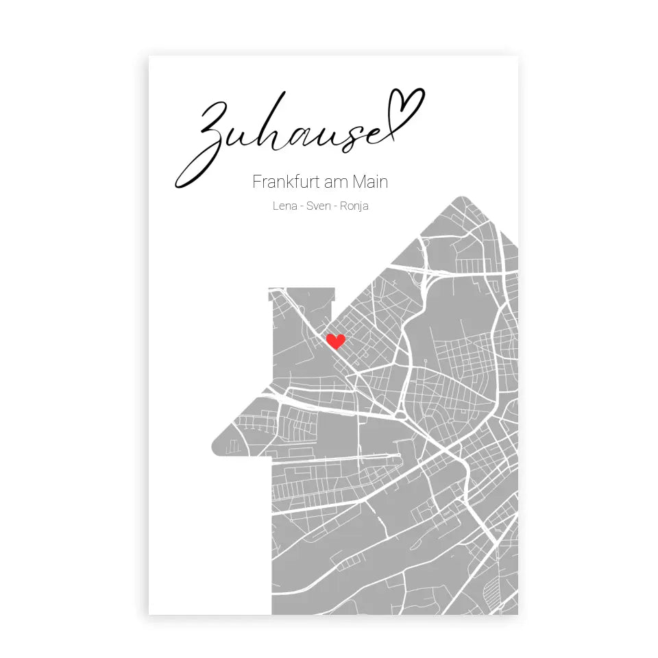 Zuhause mit Herz - Personalisierbare Map Poster