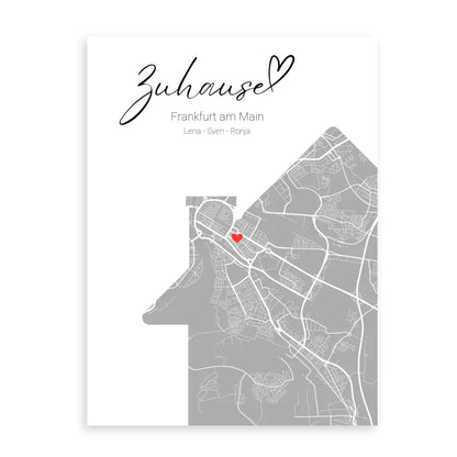 Zuhause mit Herz - Personalisierbare Map Poster
