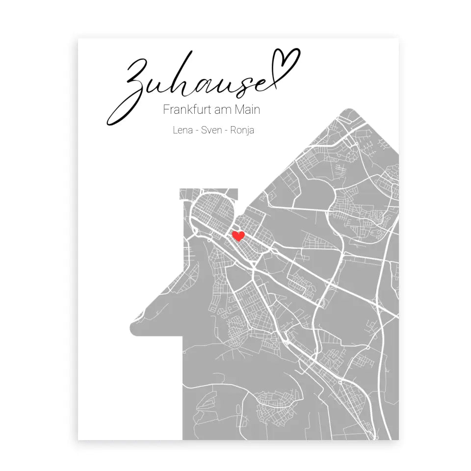 Zuhause mit Herz - Personalisierbare Map Poster