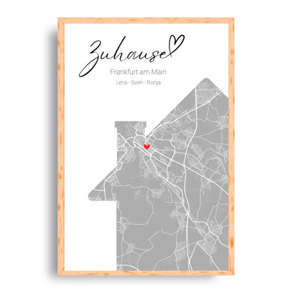 Zuhause mit Herz - Personalisierbare Map Poster