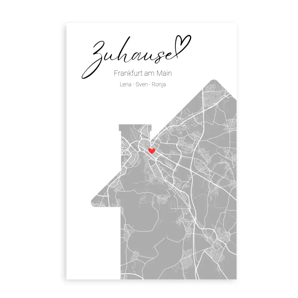 Zuhause mit Herz - Personalisierbare Map Poster