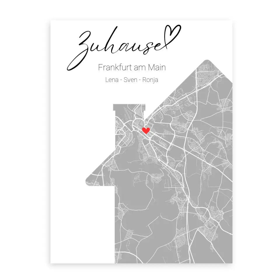 Zuhause mit Herz - Personalisierbare Map Poster