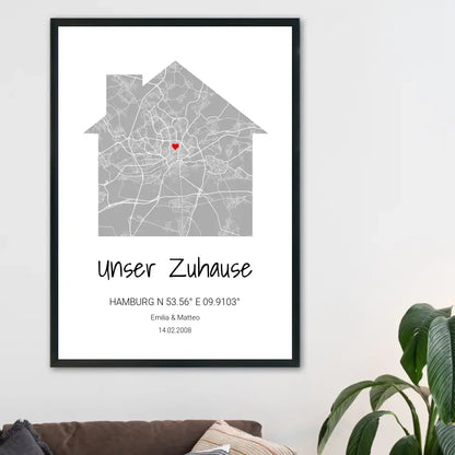 Zuhause Map Poster - Personalisierbar mit Text