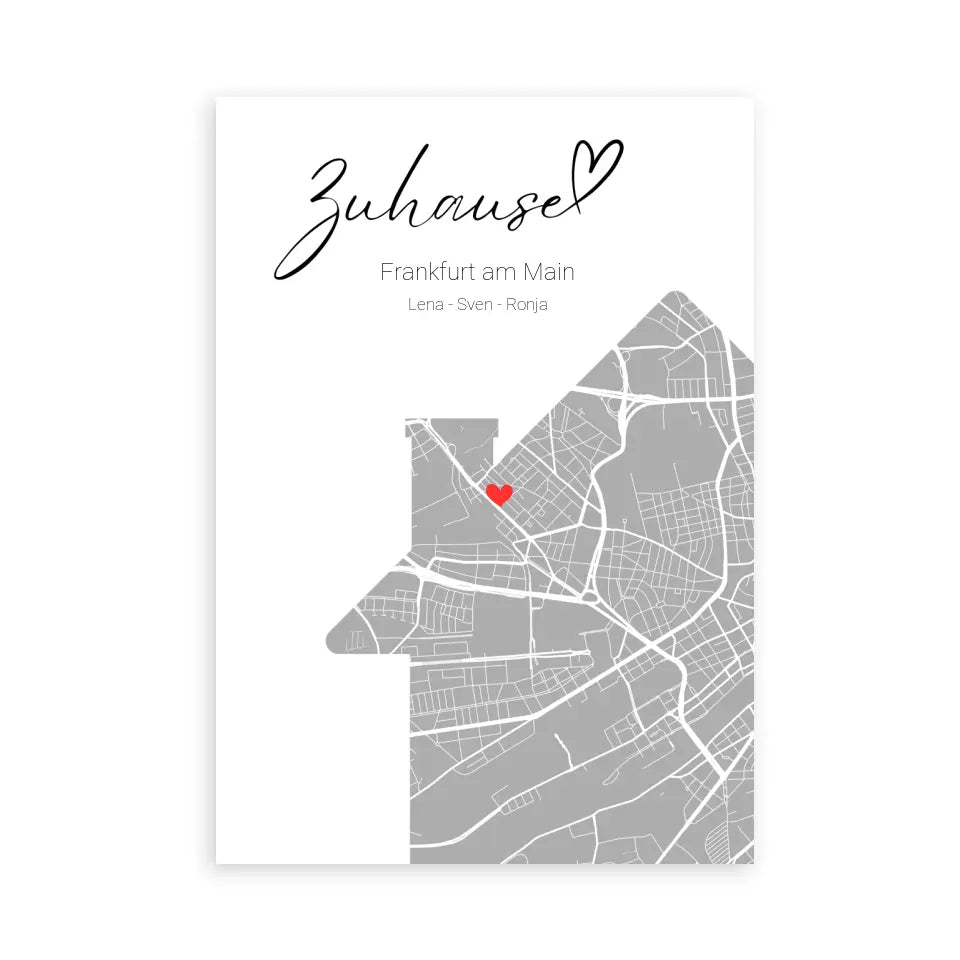 Zuhause mit Herz - Personalisierbare Map Poster