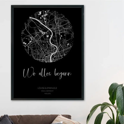 Wo alles begann Schwarz Grau - Personalisiertes Poster