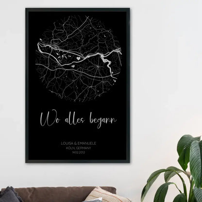 Wo alles begann Schwarz Grau - Personalisiertes Poster