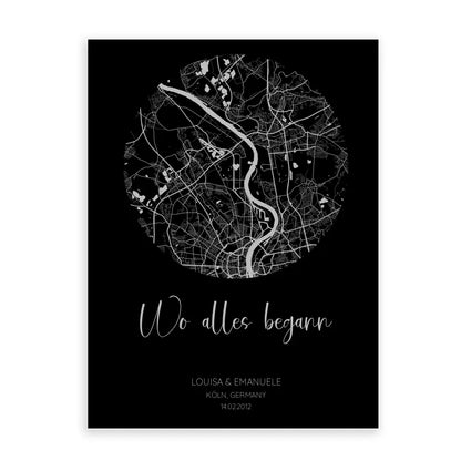 Wo alles begann Schwarz Grau - Personalisiertes Poster