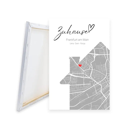 Zuhause mit Herz - Personalisierbare Leinwand mit Map