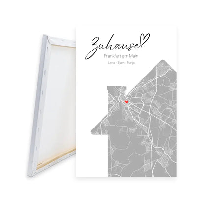 Zuhause mit Herz - Personalisierbare Leinwand mit Map