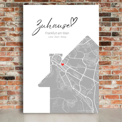 Zuhause mit Herz - Personalisierbare Leinwand mit Map