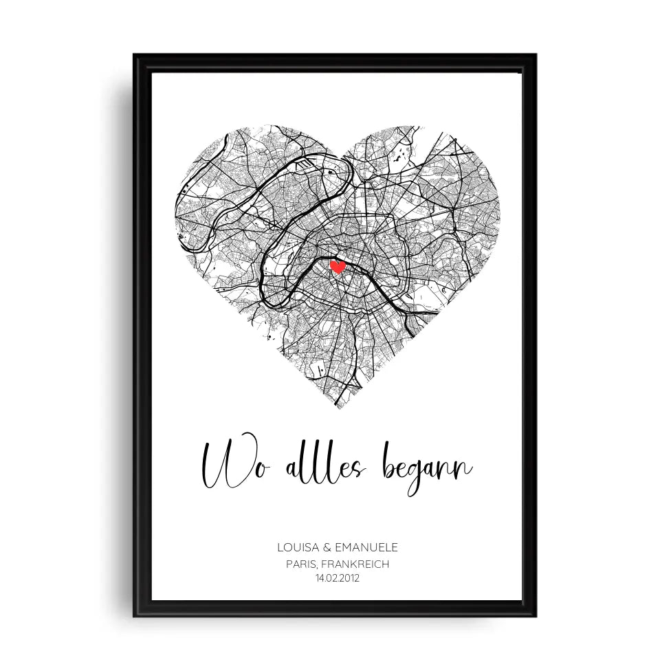 Personalisierbares Poster - "Wo alles begann" - 2 Herzen copy