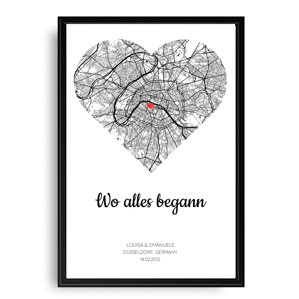 Personalisierbares Poster - "Wo alles begann" - 2 Herzen copy