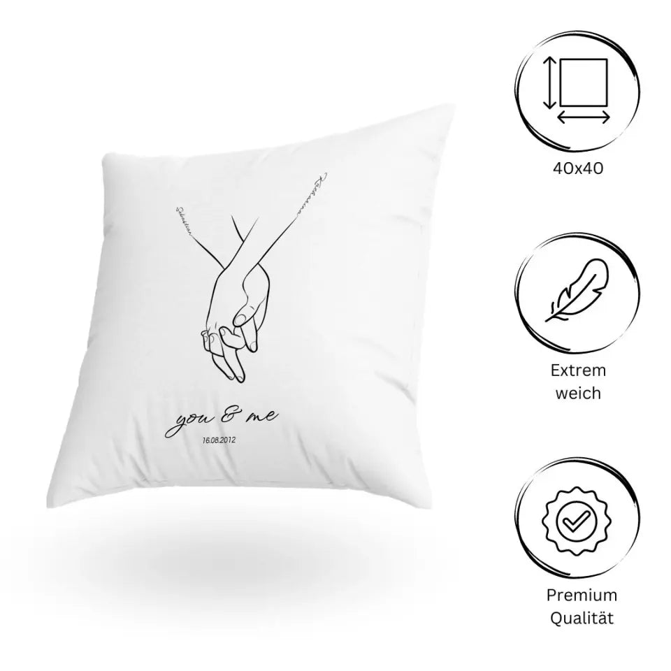 Hand in Hand mit 2 Namen - Personalisiertes Kissen