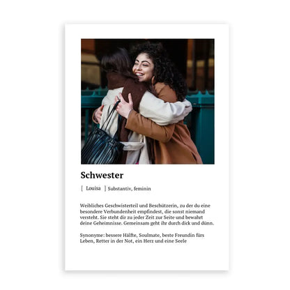 Schwester Definitionsposter - Personalisierbar mit Foto