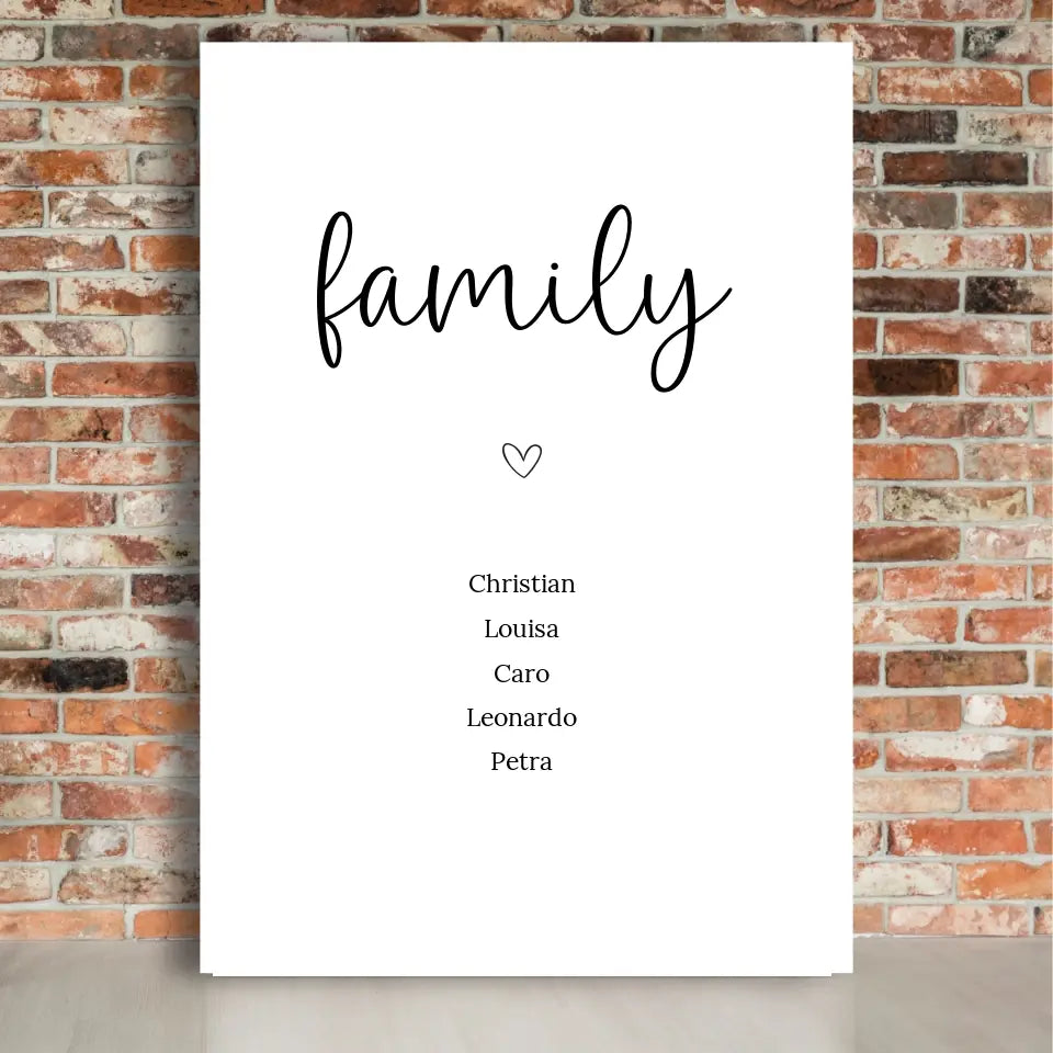 "family" Leinwand - Personalisiert mit 5 Namen