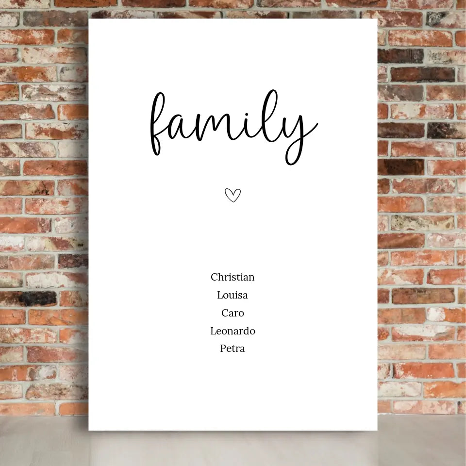 "family" Leinwand - Personalisiert mit 5 Namen