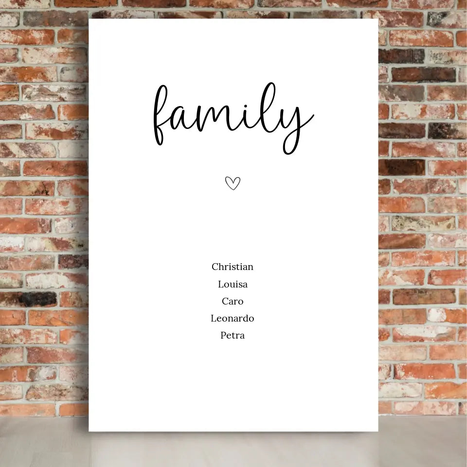 "family" Leinwand - Personalisiert mit 5 Namen