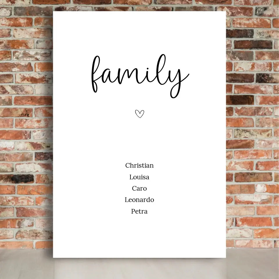 "family" Leinwand - Personalisiert mit 5 Namen