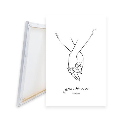 Hand in Hand mit Namen - Personalisierte Leinwand