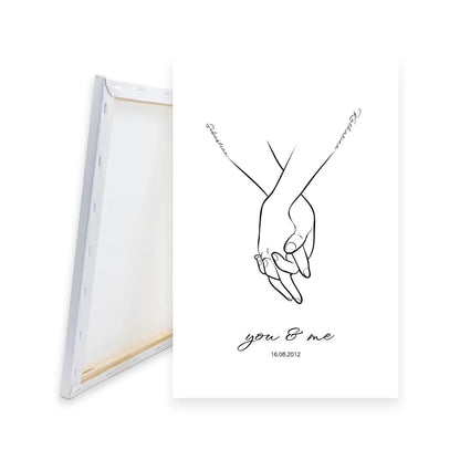 Hand in Hand mit Namen - Personalisierte Leinwand