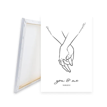Hand in Hand mit Namen - Personalisierte Leinwand
