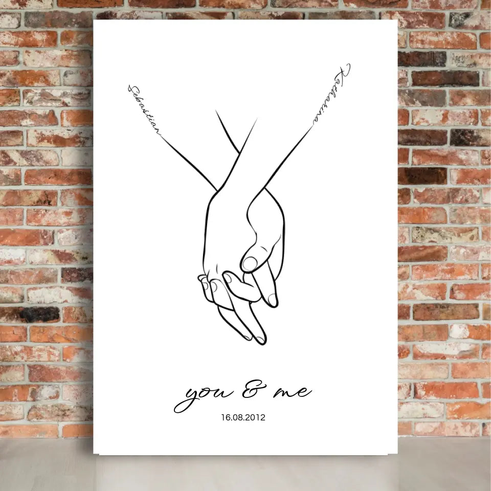 Hand in Hand mit Namen - Personalisierte Leinwand