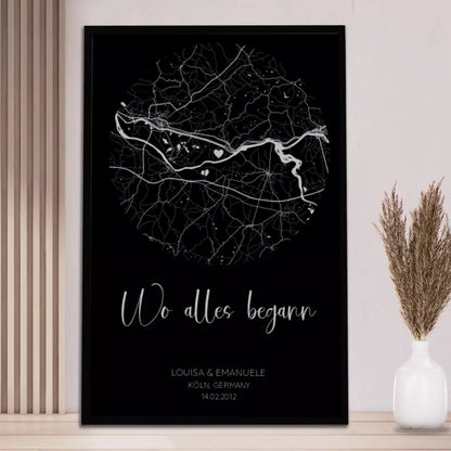 Wo alles begann Schwarz Grau - Personalisiertes Poster
